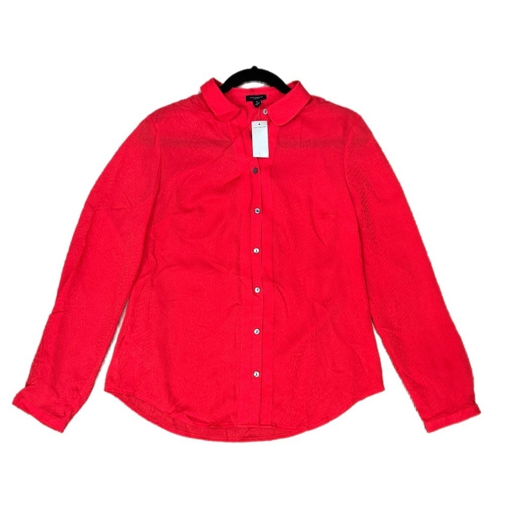 ANN TAYLOR Crimson Red Women’s Blouse Button Up Top Long Sleeve Sz 6 MSRP $98 - Picture 2 of 11